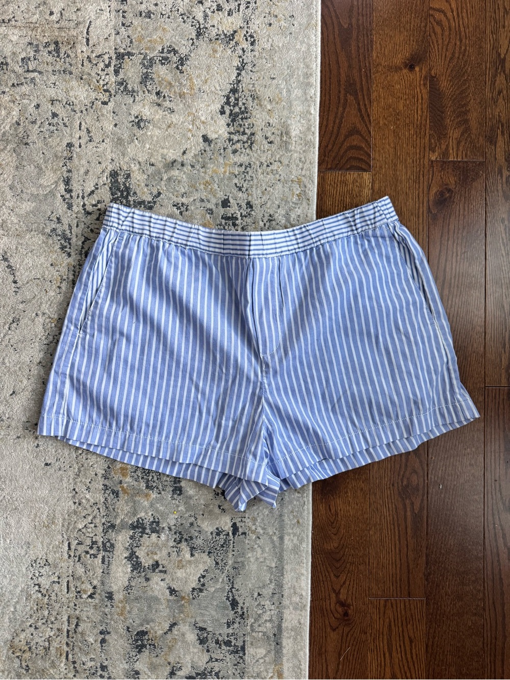 Madewell Light Blue and White Striped Cotton Boxer Style Shorts NWT